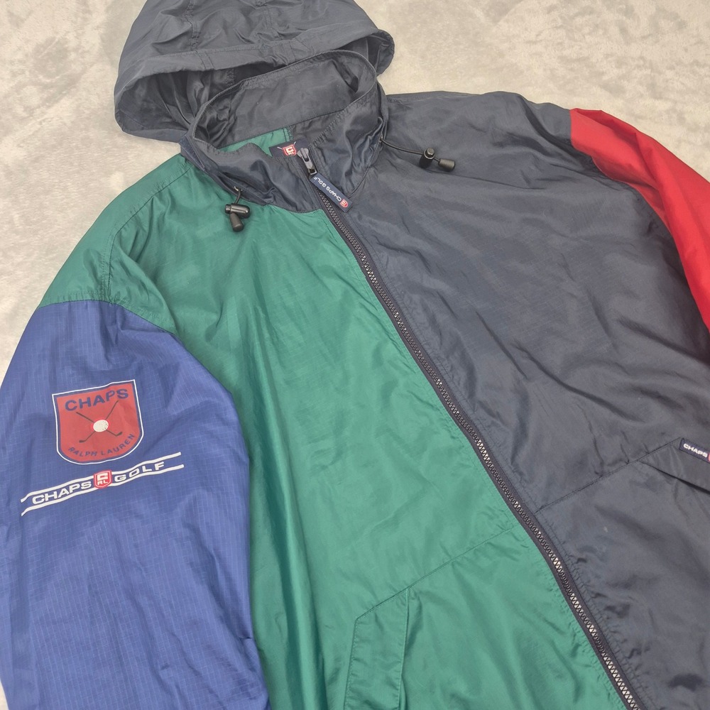 Vintage Ralph Lauren Chaps Golf Men L Colorblock Ripstop Hooded Windbreaker Coat